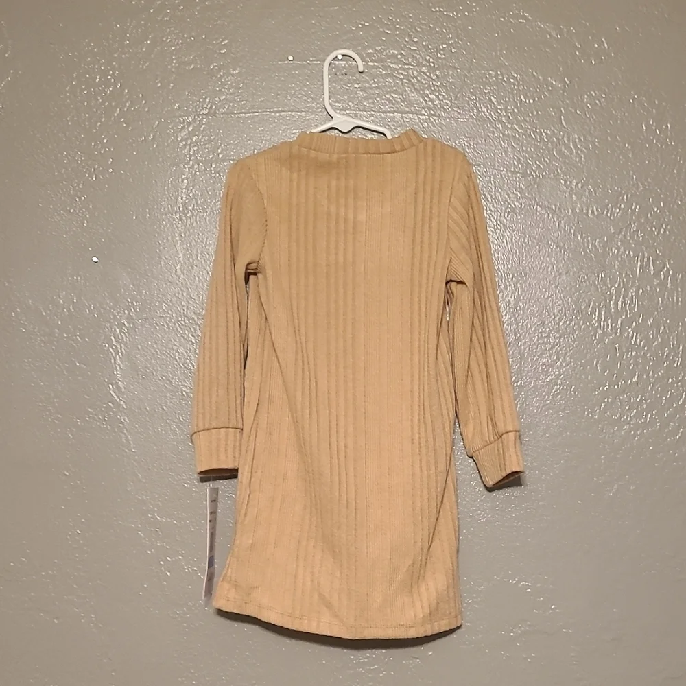 Rare Editions Tan Long Sleeve Sweater Dress with Heart Pockets NWT Size 5 RV $58